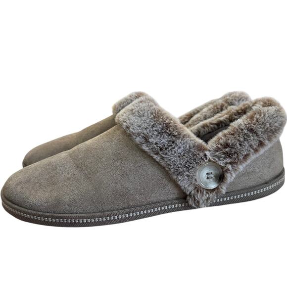 Skechers Cozycore Campfire Fresh Toast Slippers Dark Taupe Faux Fur Lined Hygge - Picture 1 of 8